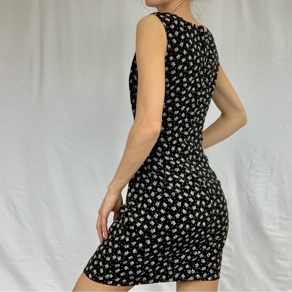 Floral mini dress size M sleeveless black and white - Picture 1 of 15